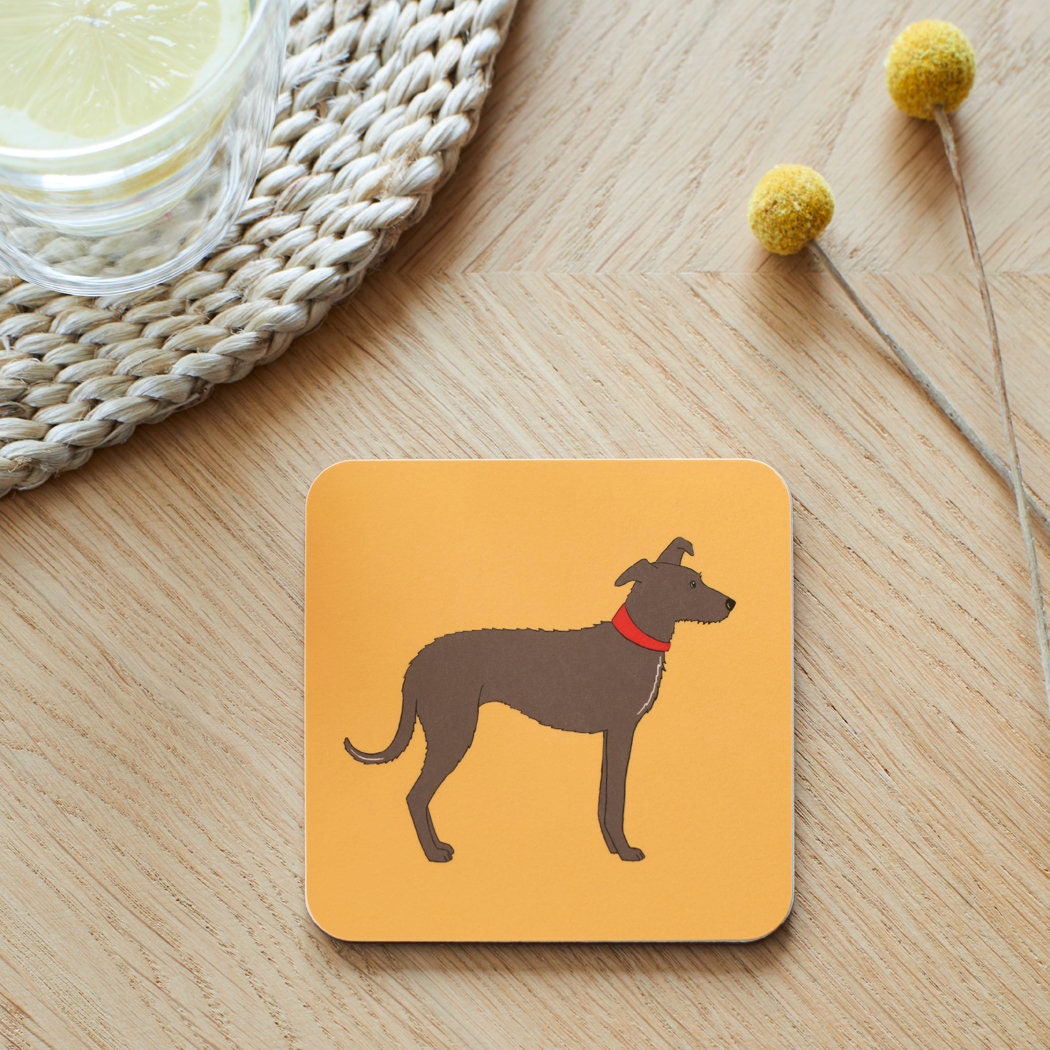 Close-up of Lurcher coaster — sustainably sourced eucalyptus wood with cork backing, heat-resistant and easy to wipe clean