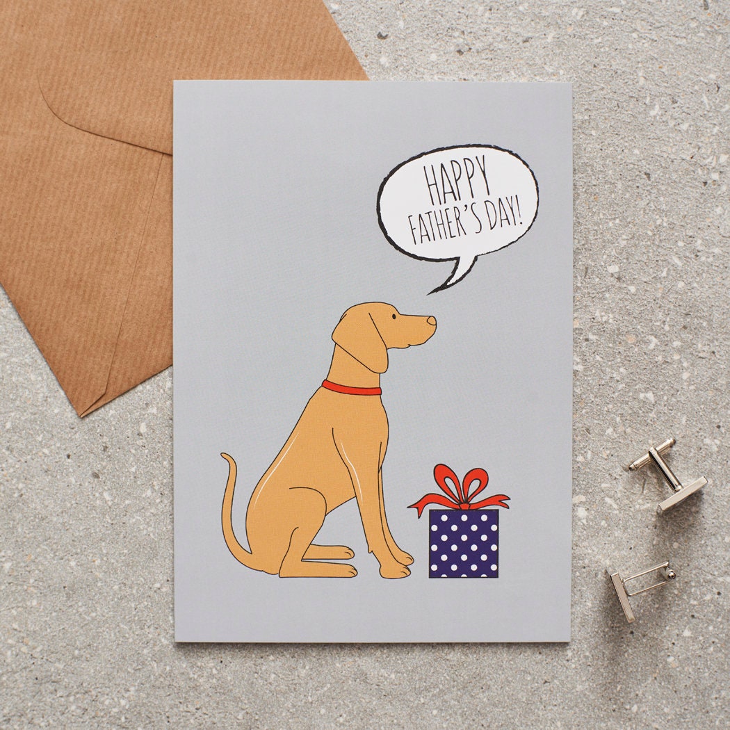 Vizsla Father's Day card — illustrated dog with gift and 'Happy Father's Day' message, dog lover gift by Sweet William Designs