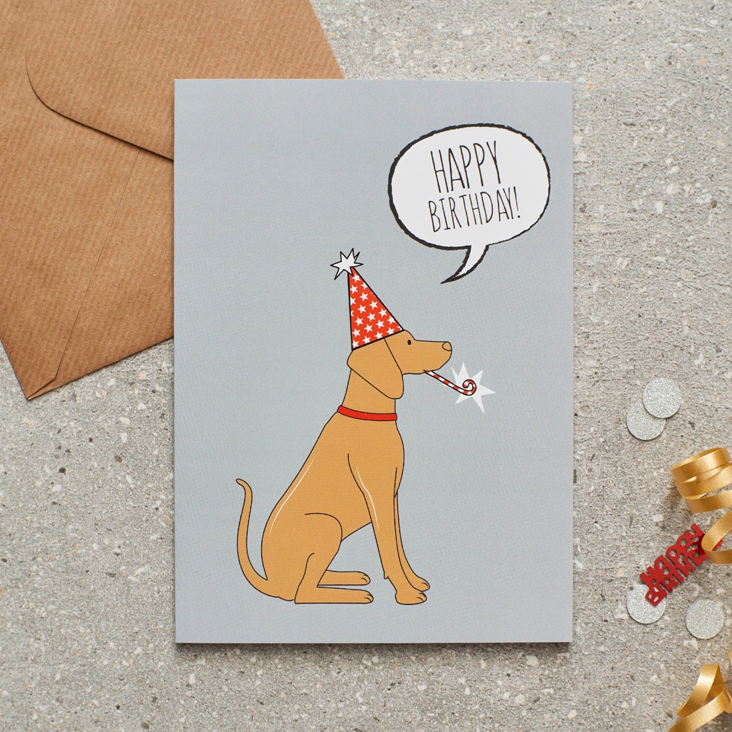 Vizsla birthday card with illustrated dog design — blank inside, FSC-certified, designed and made in England by Sweet William Designs
