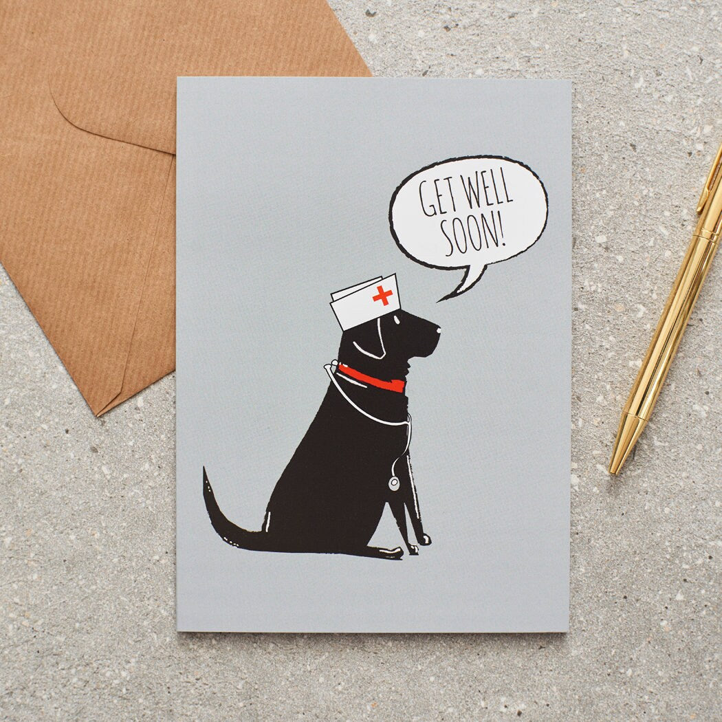 Black Labrador Get Well card — illustrated Black Lab with get well wishes, dog lover gift by Sweet William Designs