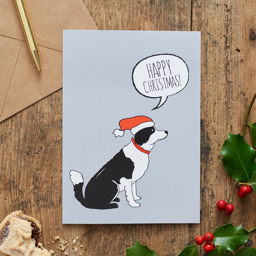 Border Collie Christmas Card — illustrated dog lover greeting card by Sweet William Designs