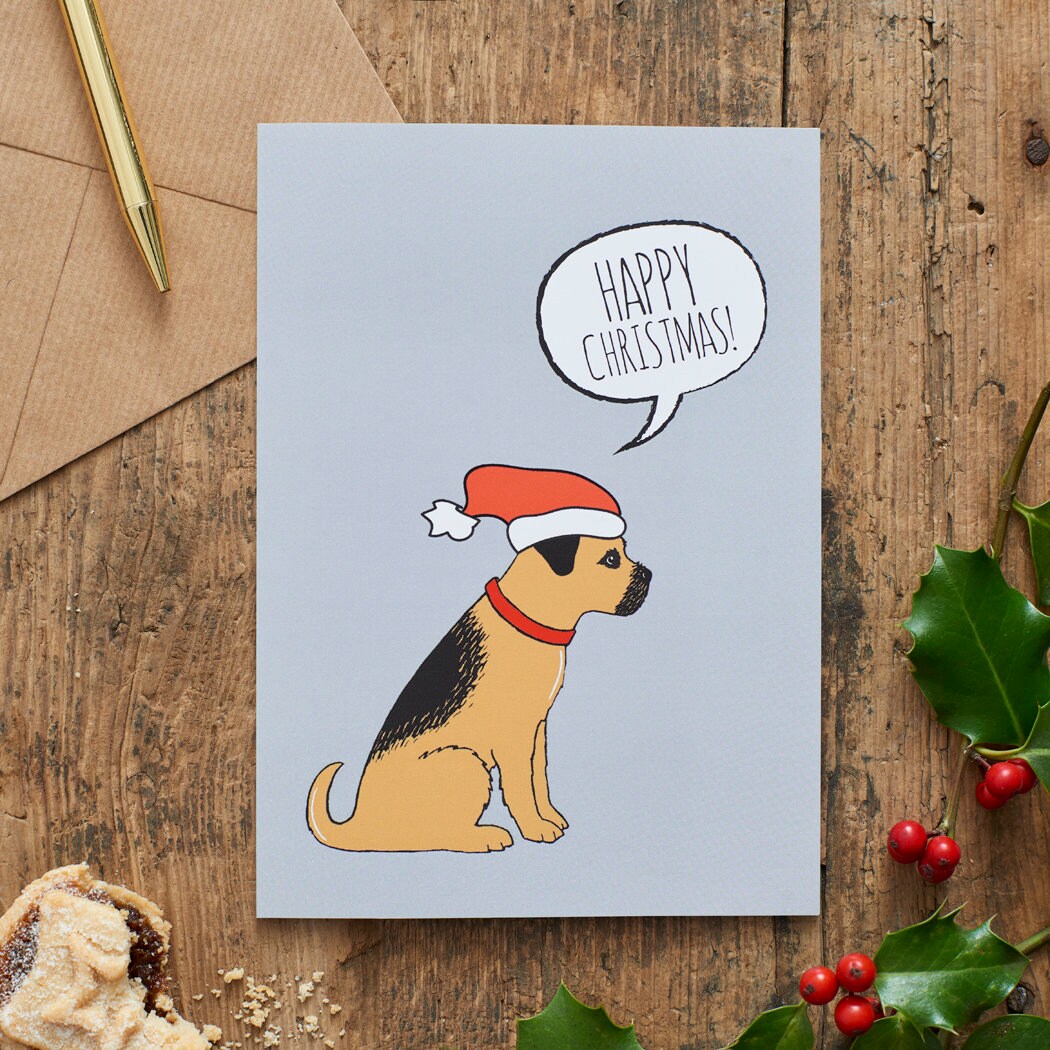 Border Terrier Christmas Card — illustrated dog lover greeting card by Sweet William Designs