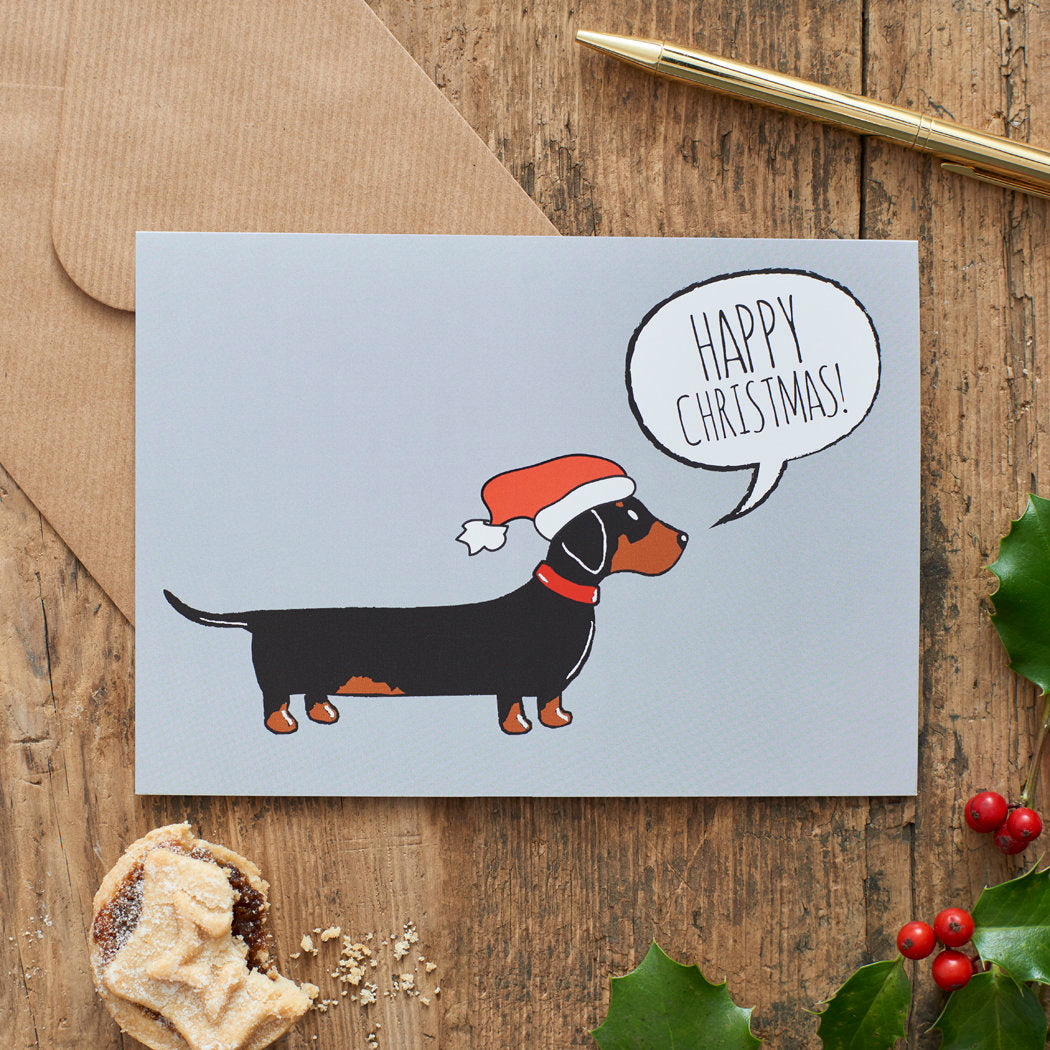 Dachshund Christmas Card — illustrated dog lover greeting card by Sweet William Designs