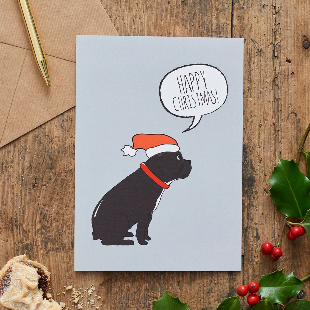 French Bulldog Christmas Card — illustrated dog lover greeting card by Sweet William Designs