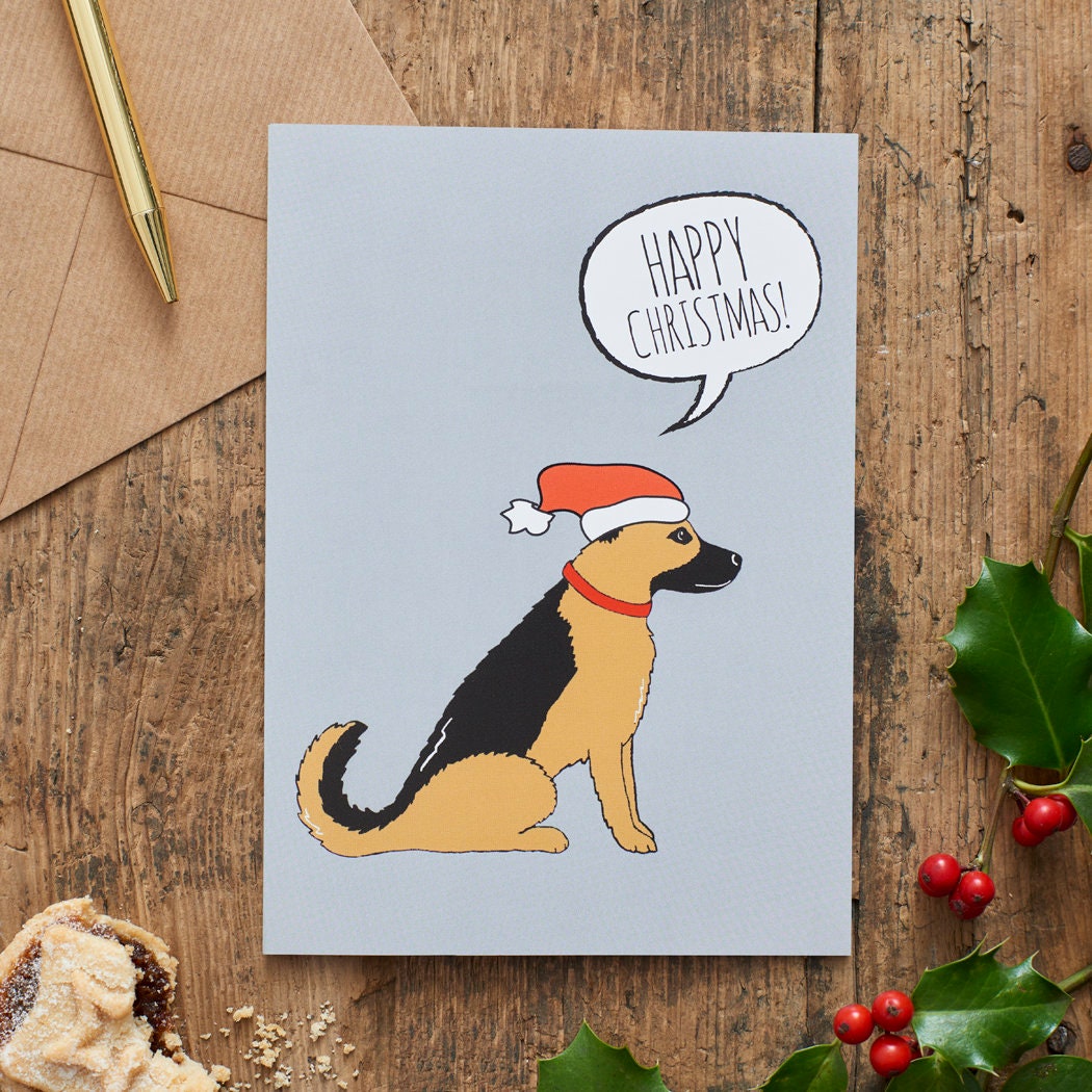 German Shepherd Christmas Card — illustrated dog lover greeting card by Sweet William Designs