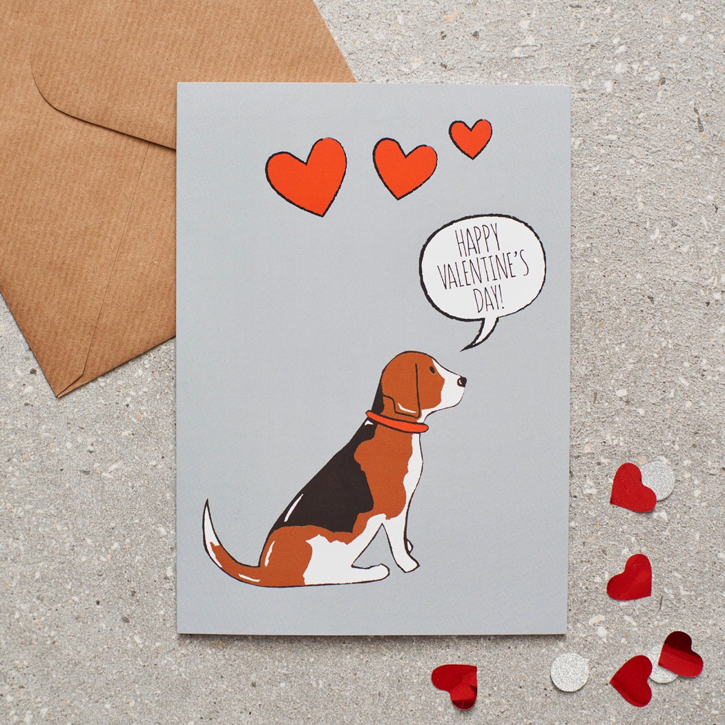 Beagle Valentine's Day card — illustrated dog lover greeting card by Sweet William Designs