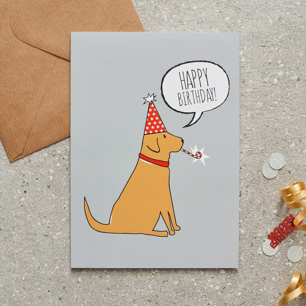 Fox Red Labrador birthday card with illustrated dog design — blank inside, FSC-certified, designed and made in England by Sweet William Designs