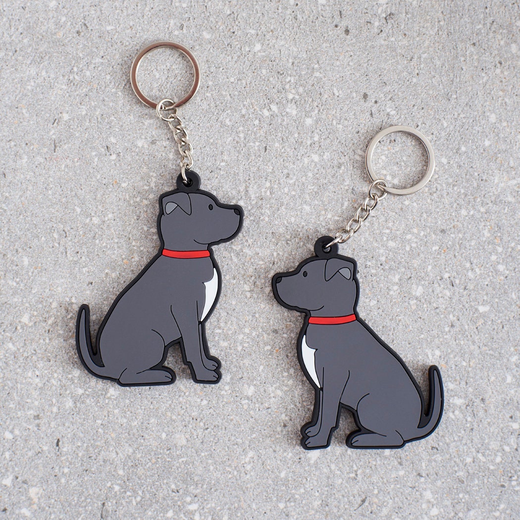 Staffie keyring back view — classic Staffie design on PVC keyring by Sweet William Designs