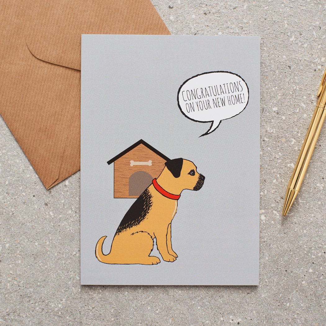 Border Terrier New Home card — illustrated Border Terrier with new home wishes, dog lover gift by Sweet William Designs