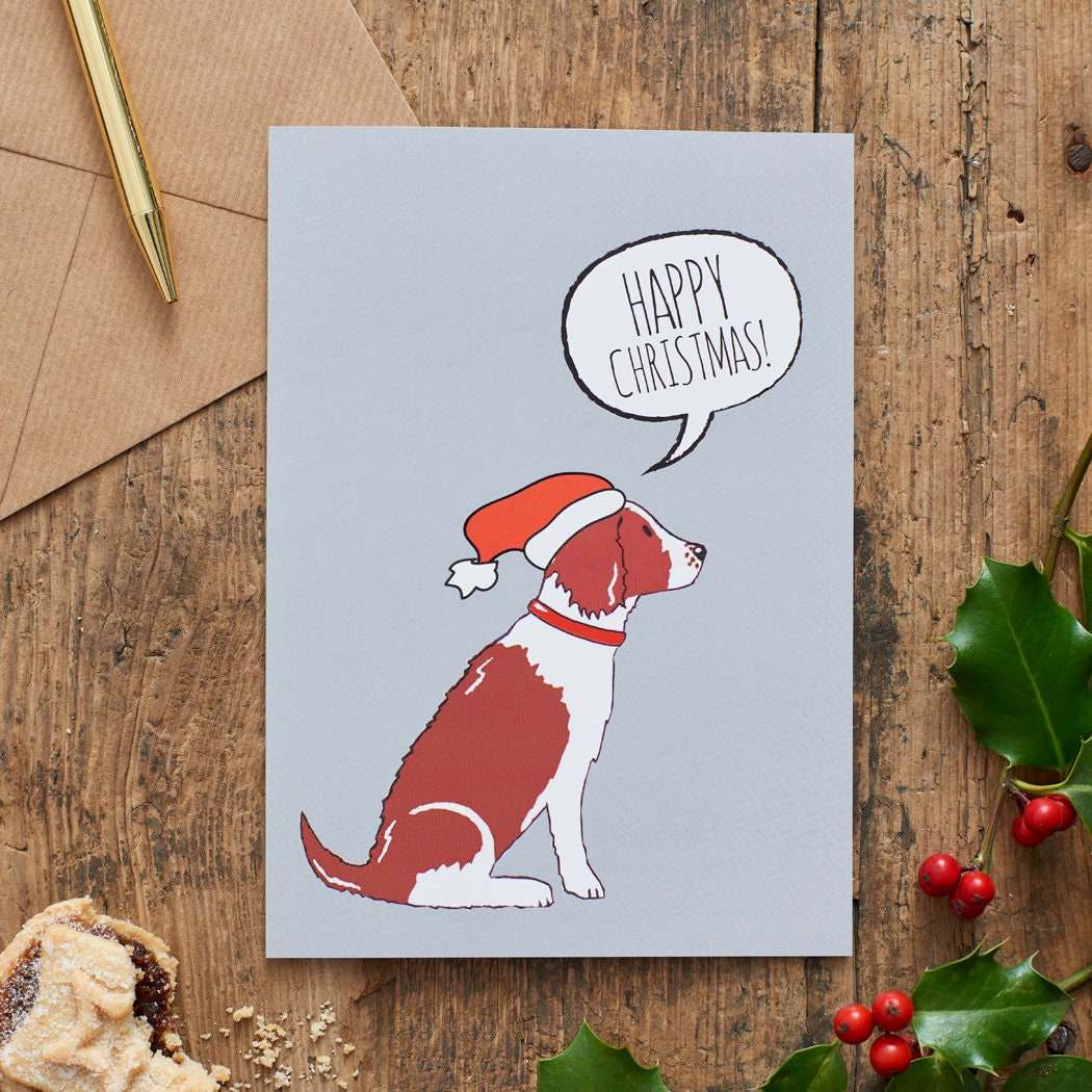 Liver & White Springer Spaniel Christmas Card — illustrated dog lover greeting card by Sweet William Designs