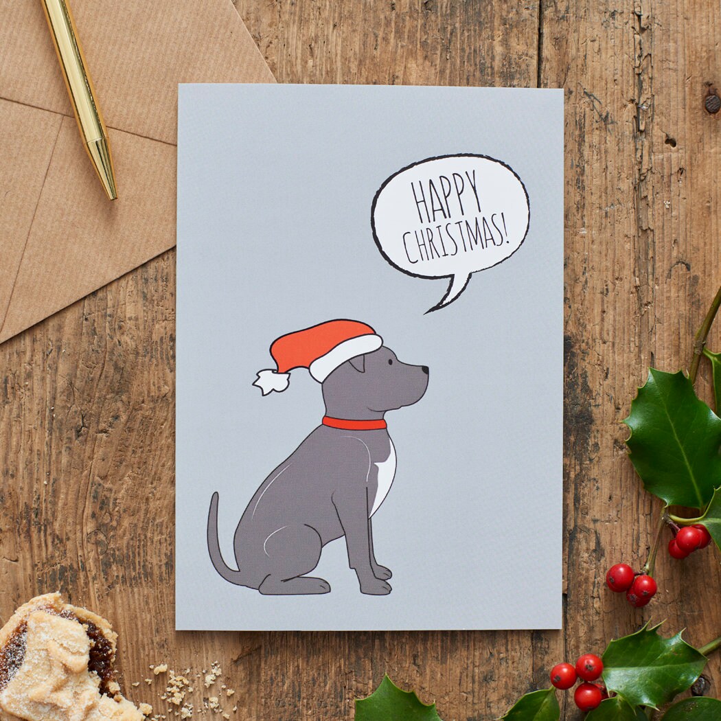 Staffie Christmas Card — illustrated dog lover greeting card by Sweet William Designs