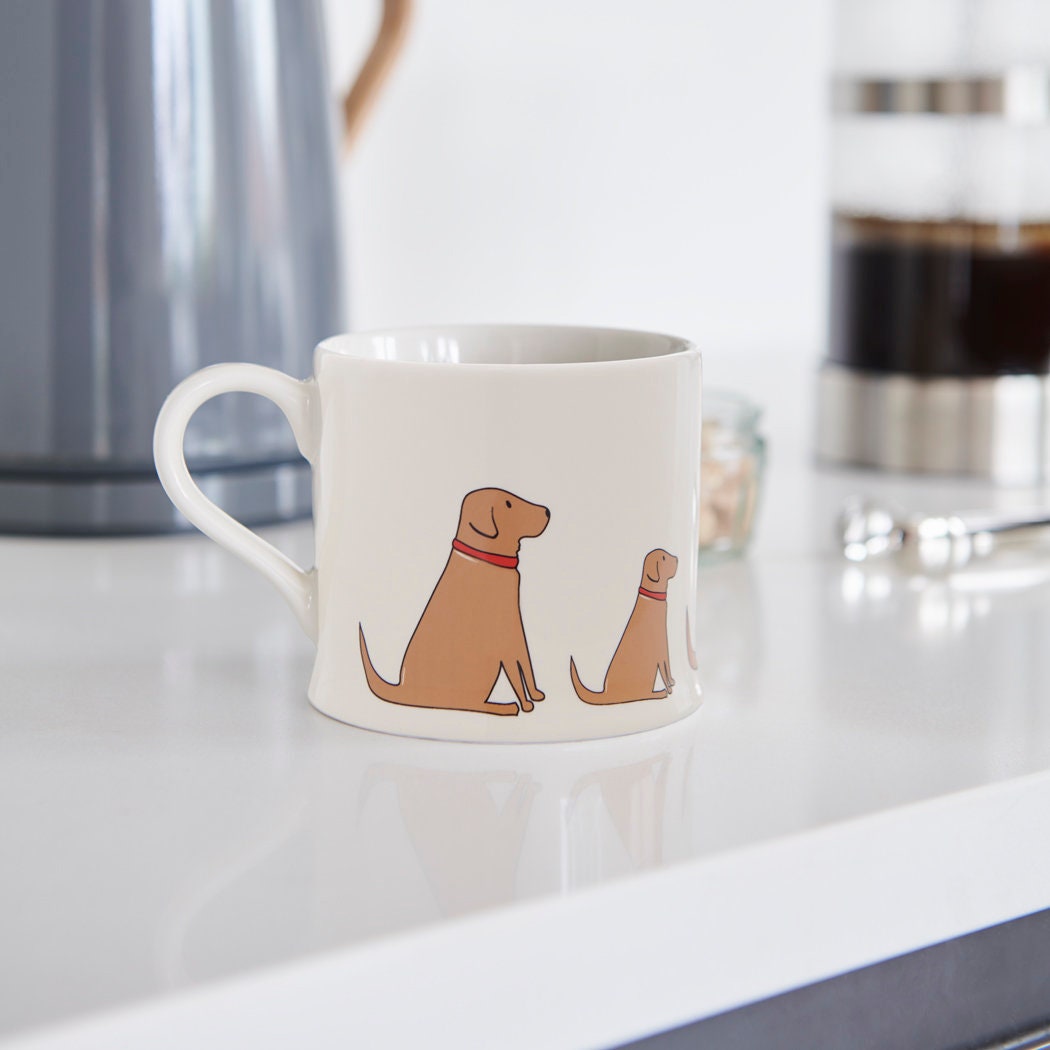 Sweet William Fox Red Labrador Mug in a kitchen setting — illustrated Fox Red Labrador ceramic mug