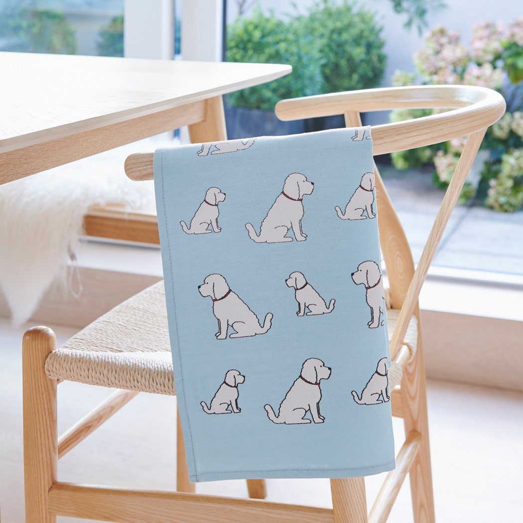 Apricot Cockapoo / Labradoodle tea towel in thick organic cotton — screen printed Apricot Cockapoo / Labradoodle illustration, kitchen gift for dog lovers by Sweet William Designs