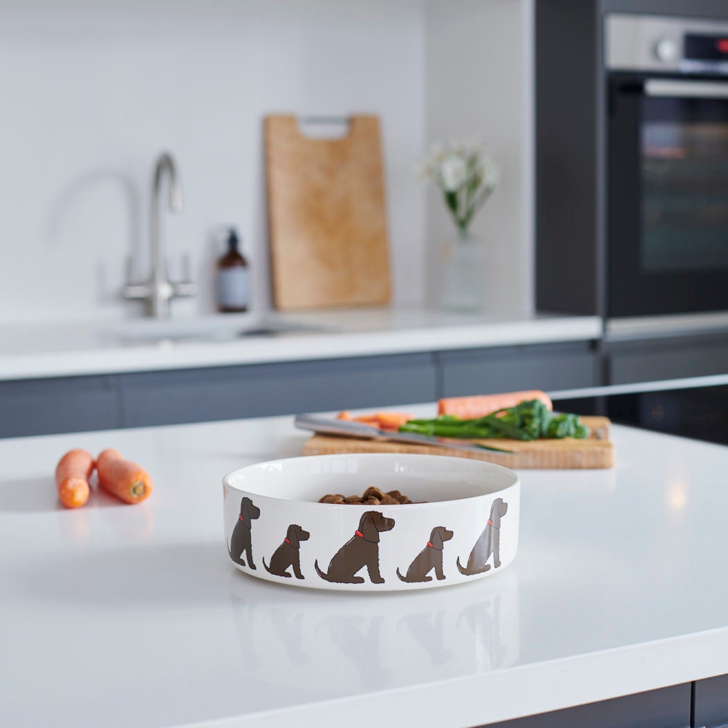 Chocolate Cocker Spaniel ceramic dog bowl — signature illustration, dishwasher safe dog lover gift by Sweet William Designs