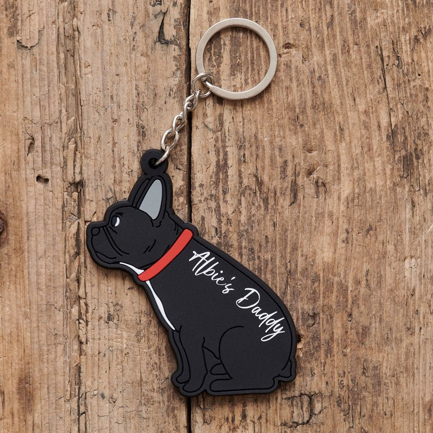 French Bulldog keyring on bag — double-sided PVC charm, ideal personalised gift for French Bulldog lovers