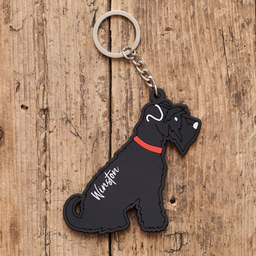 Personalised Black Schnauzer keyring with name — perfect gift for Miniature, Standard and Giant Schnauzer owners