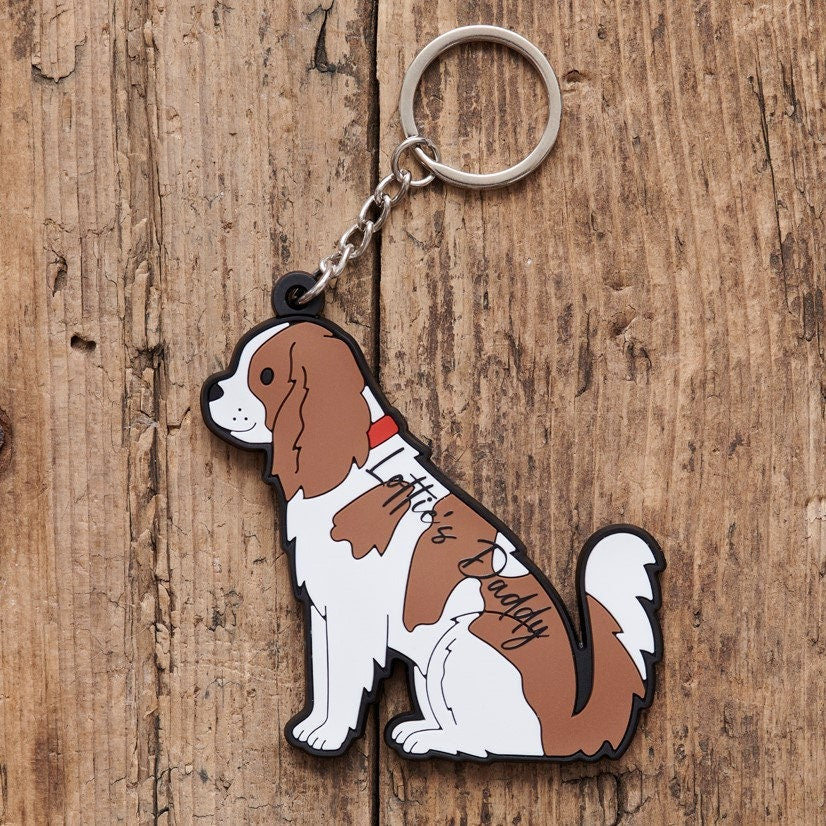 Cavalier King Charles Spaniel keyring on bag — double-sided PVC charm, ideal gift for Cavalier King Charles Spaniel owners