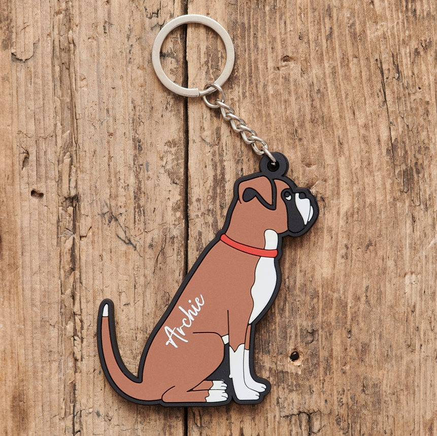 Personalised Boxer keyring on keys — perfect gift for Boxer owners and dog lovers