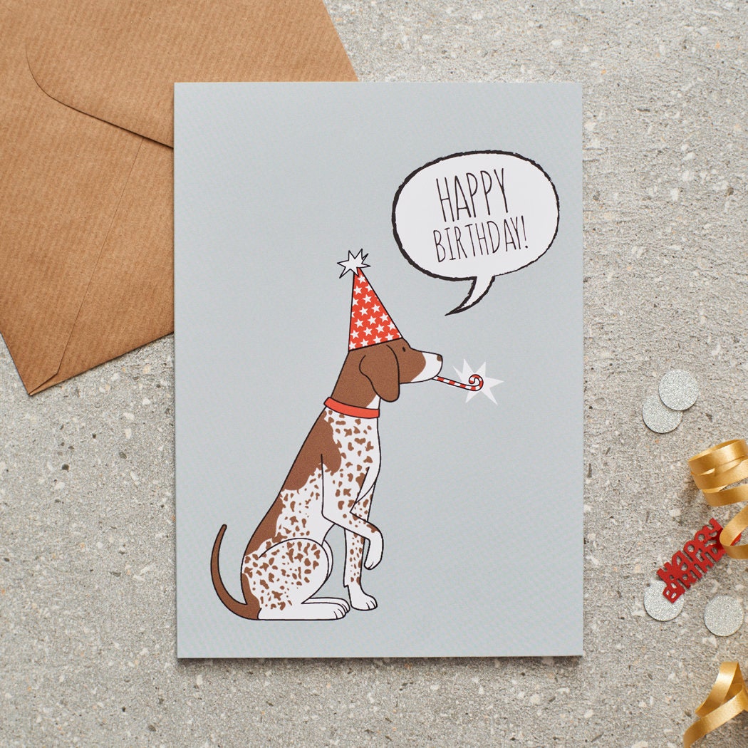 German Shorthaired Pointer birthday card with illustrated dog design — blank inside, FSC-certified, designed and made in England by Sweet William Designs