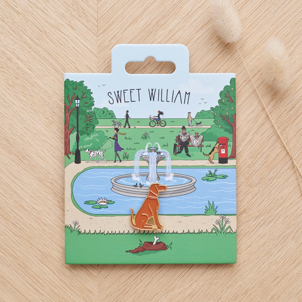 Vizsla enamel dog pin on Sweet William Designs park scene backing card — thoughtful gift for Vizsla lovers