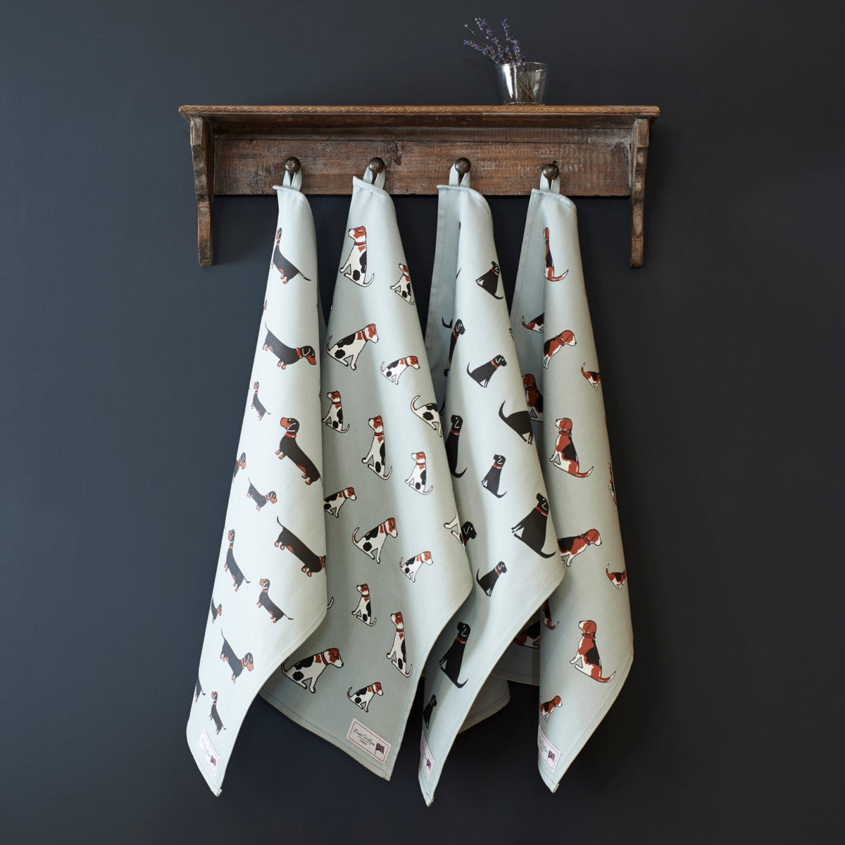 Four dog breed tea towels — organic cotton screen printed kitchen gifts for dog lovers by Sweet William Designs