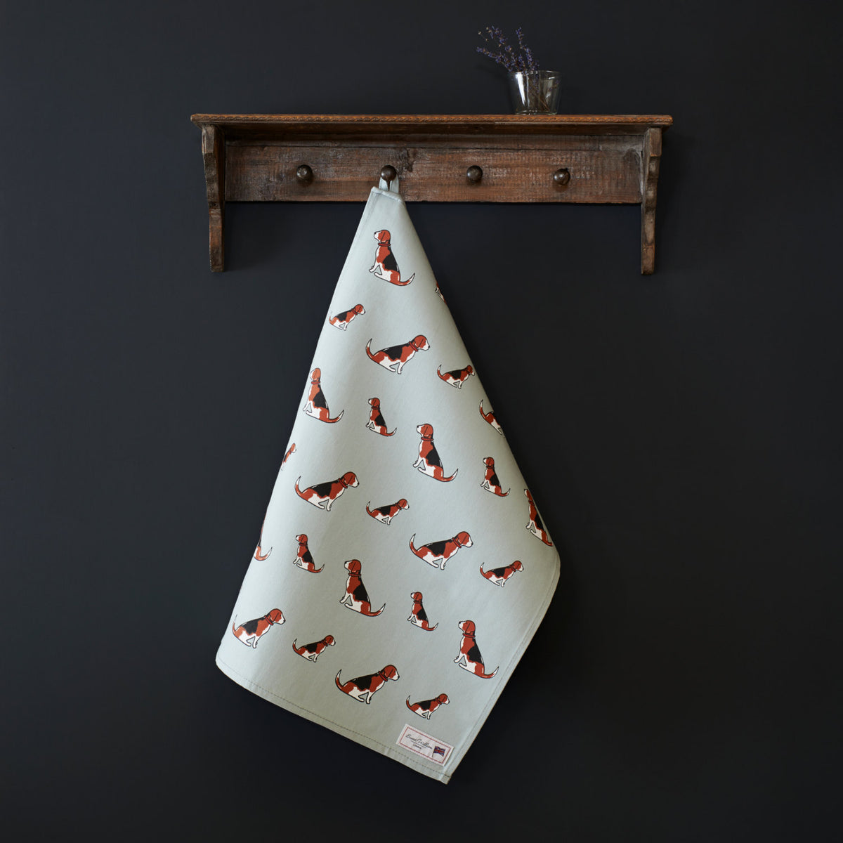Beagle tea towel in thick organic cotton — screen printed Beagle illustration, kitchen gift for dog lovers by Sweet William Designs