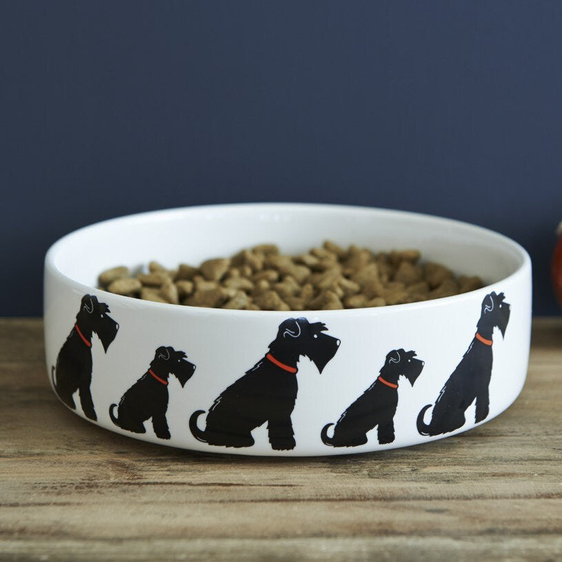 Black Schnauzer large dog bowl with signature illustration — ceramic dog lover gift by Sweet William Designs