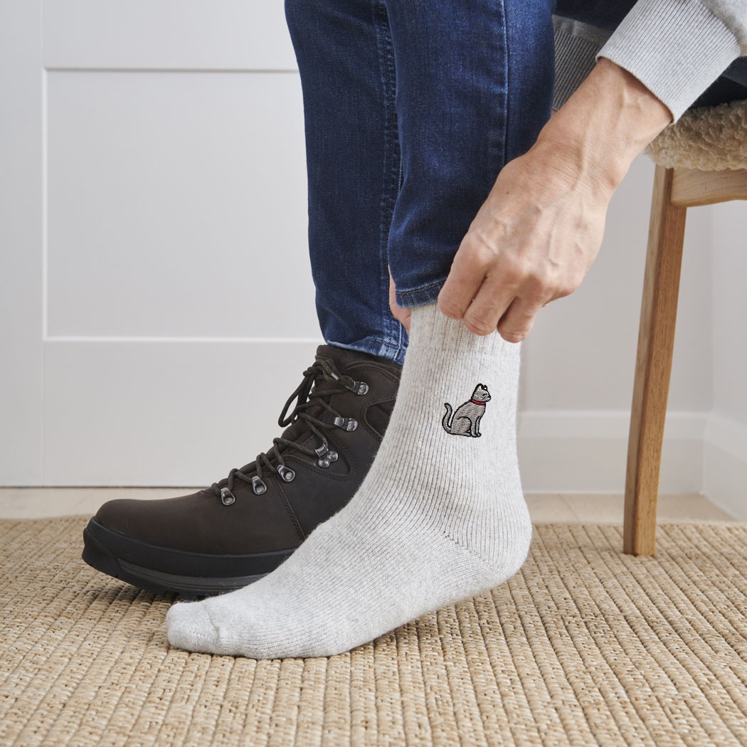 Grey Cat Wool Socks