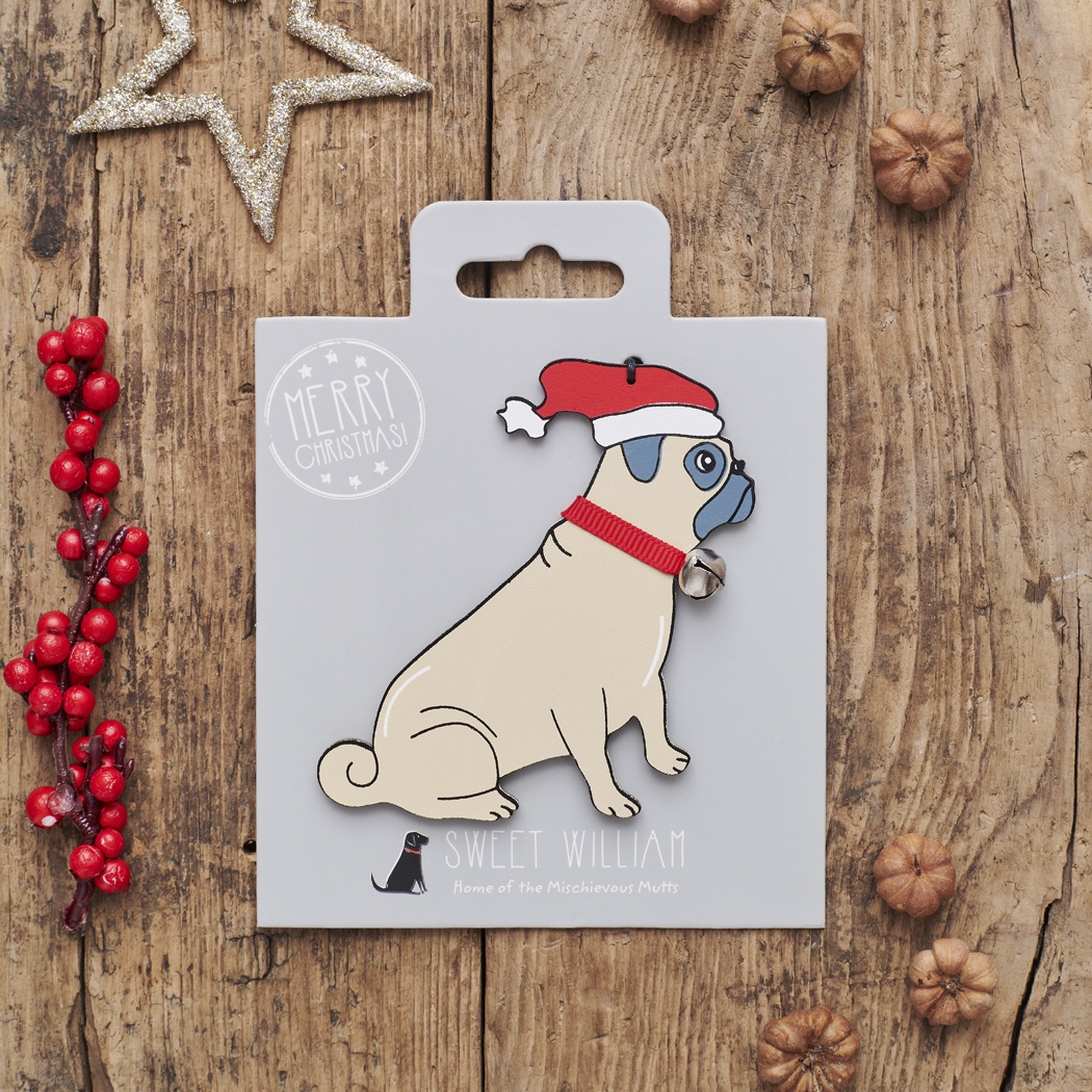 Pug Dog Christmas Tree Decoration 5 95