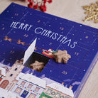 Open door of the Christmas Dog Treat Advent Calendar revealing a star-shaped dog treat inside, part of the daily Christmas countdown