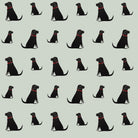 Close-up of Black Labrador wallpaper — illustrated Labradors with red collars on sage green, by Sweet William Designs