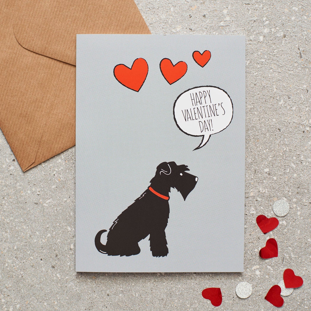 Black Schnauzer Valentine's Day card — illustrated dog lover greeting card by Sweet William Designs
