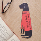 Personalised Black Labrador bookmark displayed flat with custom message — vegan PU leather dog lover gift by Sweet William Designs