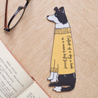 Personalised Border Collie bookmark laid flat showing custom messages — vegan PU leather dog lover gifts by Sweet William Designs