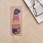 Black Labrador bookmark with backing card — Labrador bookmark in red jumper illustration, gift by Sweet William Designs