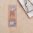 Lurcher bookmark with backing card — personalised dog bookmark in orange jumper illustration, gift by Sweet William Designs