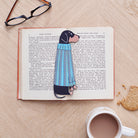 Dachshund bookmark in open book — vegan PU leather with gold foil detailing, dog lover gift by Sweet William Designs