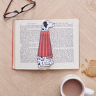 Dalmatian bookmark in open book — vegan PU leather with gold foil detailing, dog lover gift by Sweet William Designs