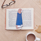 Cavalier King Charles Spaniel bookmark in open book — vegan PU leather with gold foil detailing, dog lover gift by Sweet William Designs
