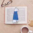 Westie bookmark in open book — vegan PU leather with gold foil detailing, dog lover gift by Sweet William Designs