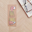 Basset Hound bookmark with backing card — personalised dog bookmark in yellow jumper illustration, gift by Sweet William Designs