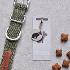 French Bulldog personalised dog tag on Sweet William Designs backing card — silver-plated brass with illustrated French Bulldog, dog lover gift