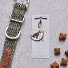 Grey Schnauzer personalised dog tag on Sweet William Designs backing card — silver-plated brass with illustrated Schnauzer, dog lover gift