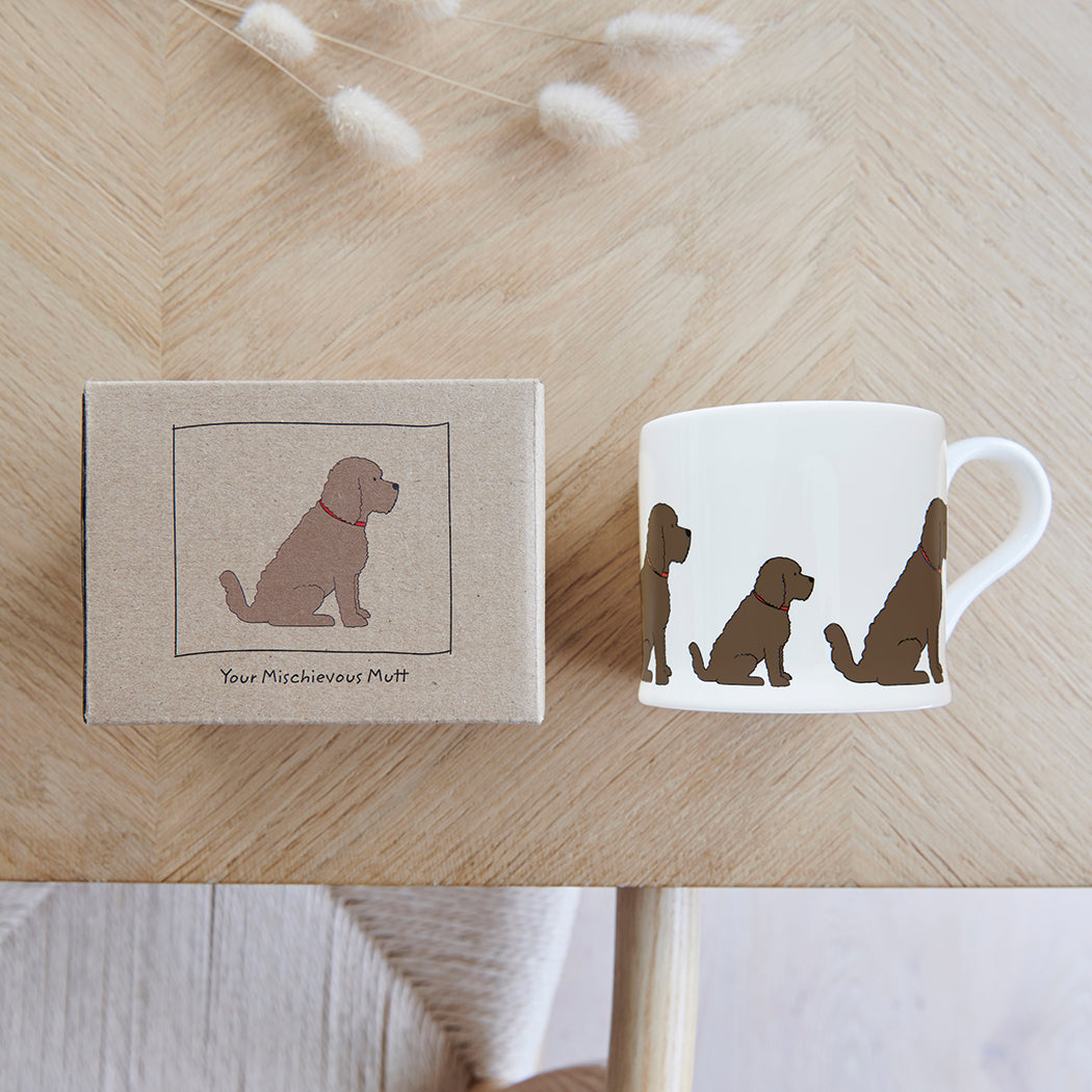 Sweet William Chocolate Cockapoo Mug with kraft gift box — Cockapoo gift set presentation