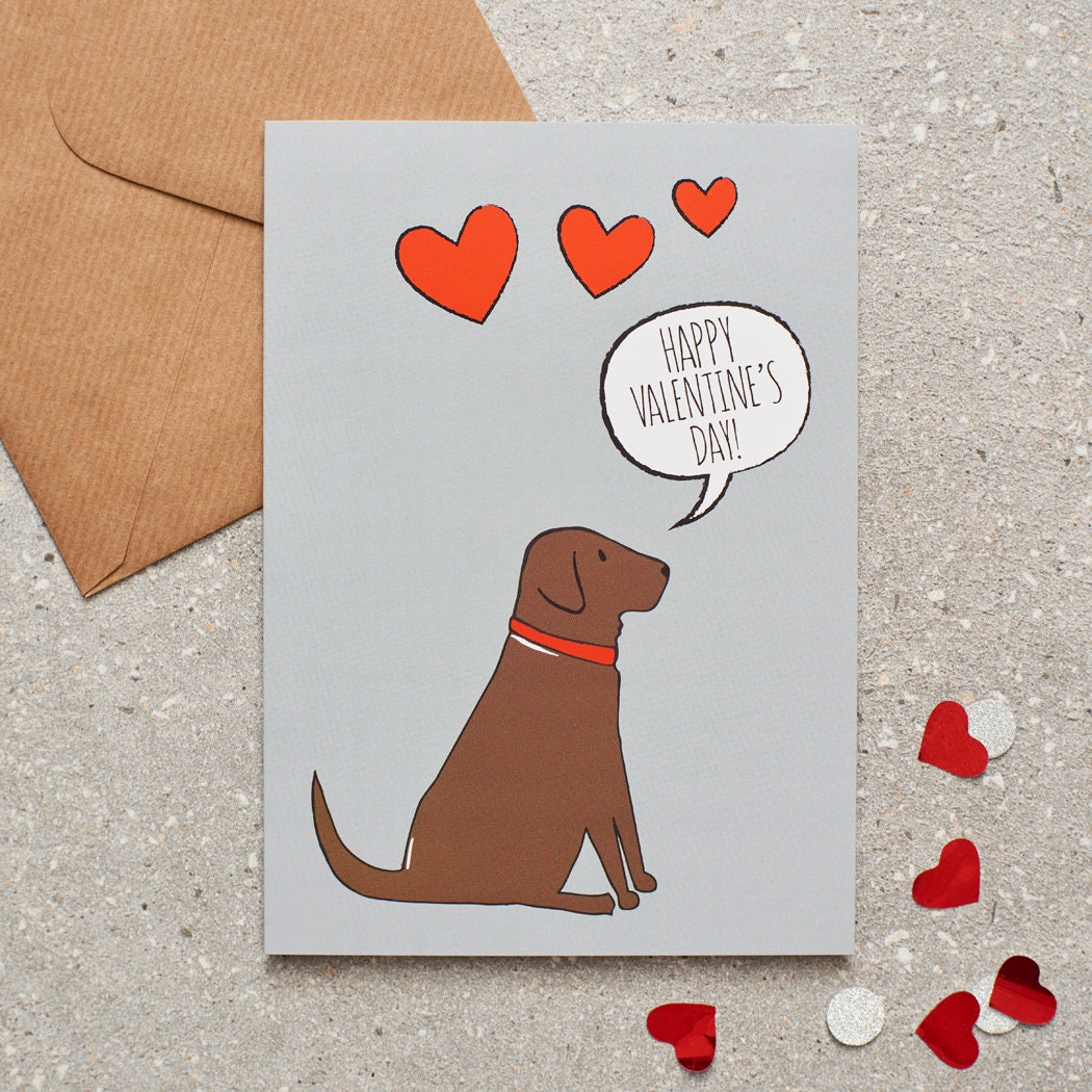 Chocolate Labrador Valentine's Day card — illustrated dog lover greeting card by Sweet William Designs