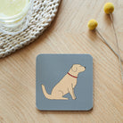 Close-up of Golden Retriever coaster — sustainably sourced eucalyptus wood with cork backing, heat-resistant and easy to wipe clean