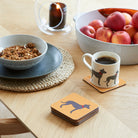 Sweet William Lurcher coaster lifestyle shot — matching Lurcher mug and coaster gift set