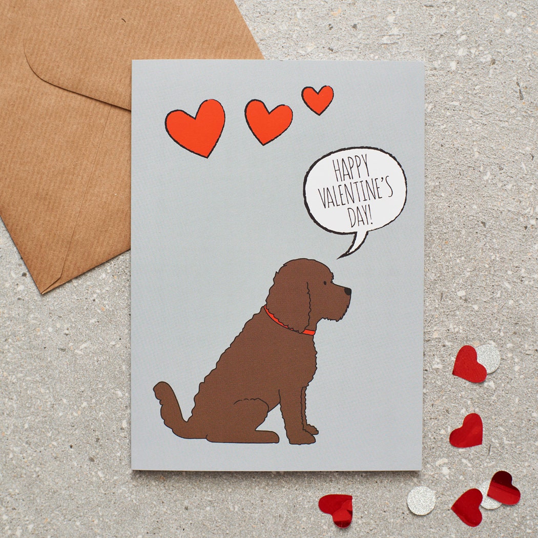 Chocolate Cockapoo / Labradoodle Valentine's Day card — illustrated dog lover greeting card by Sweet William Designs