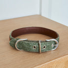 Green tweed dog collar with vegan leather lining