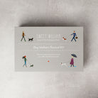 Dog Walkers Revival Kit gift — illustrated Sweet William design with dog walkers, 'the must have luxuries to revive you after the daily dog walk
